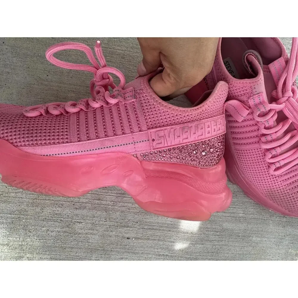 Steve Madden Maxima Pink Rhinestone Sneakers Women’s 7M SM NY90‎ Chunky Sole...